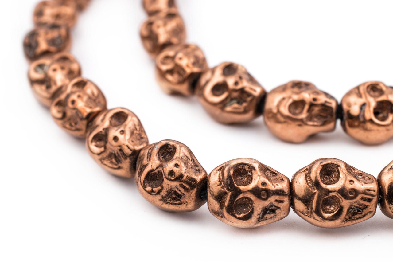 The Bead Chest Copper Skull Beads, Solid Plated-Brass Metal Halloween - Great DIY Accessories for Necklace, Bracelets and Earrings Making